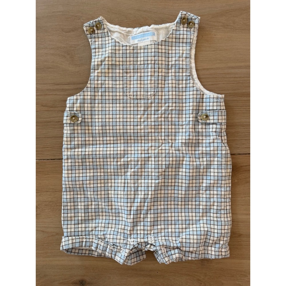Janie and Jack Blue Plaid Cotton Romper Shortall 3-6 Months Baby Boy